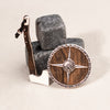 925 Sterling Silver Viking Shield Pendant with Axe and Black Cubic zirconia Accents.