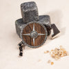 925 Sterling Silver Viking Shield Pendant with Axe and Black Cubic zirconia Accents.