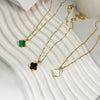 18K Gold Clover Necklace and Bracelet Set – Real Gemstone Jewelry in Mother of Pearl, Malachite, and Black Onyx
