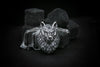 Sterling silver wolf head pendant with chain on black stone background, handcrafted animal jewelry