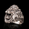 Massive sterling silver lion head ring showcasing intricate handmade details. The oxidized silver finish enhances the contours and adds a bold look to the piece. Perfect for those seeking a men's statement ring with a powerful design. Ideal gift for both men and women.