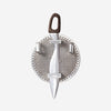 Backside of silver Spartan shield pendant with integrated sword – detailed view showing 925 hallmark and custom design.