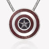 Handcrafted sterling silver superhero shield pendant with star emblem on chain – front view on white background