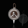 Exclusive silver Spartan shield pendant with helmet and sword design, handmade with black zircon and Bocote wood – front view on black background.