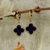 18K Gold Clover Earrings with Cubic Zirconia, Green Jade, Black Onyx, Mother of Pearl – Elegant Dangle Jewelry Gift for Her