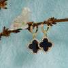 18K Gold Clover Earrings with Cubic Zirconia, Green Jade, Black Onyx, Mother of Pearl – Elegant Dangle Jewelry Gift for Her