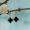 18K Gold Clover Earrings with Cubic Zirconia, Green Jade, Black Onyx, Mother of Pearl – Elegant Dangle Jewelry Gift for Her