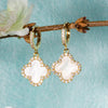 18K Gold Clover Earrings with Cubic Zirconia, Green Jade, Black Onyx, Mother of Pearl – Elegant Dangle Jewelry Gift for Her