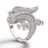 Shining Lizard.Unique handmade 925 Sterling Silver ringwith shining cubic zircons.