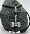 Handcrafted Viking Thor’s Hammer Pendant on Black Cord – 925 Sterling Silver Norse Jewelry Displayed on Stone